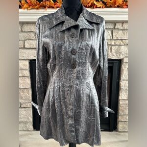 ✨VTG✨GANTOS BLOUSE BLAZER Silver Metallic Women Size Small 🪩